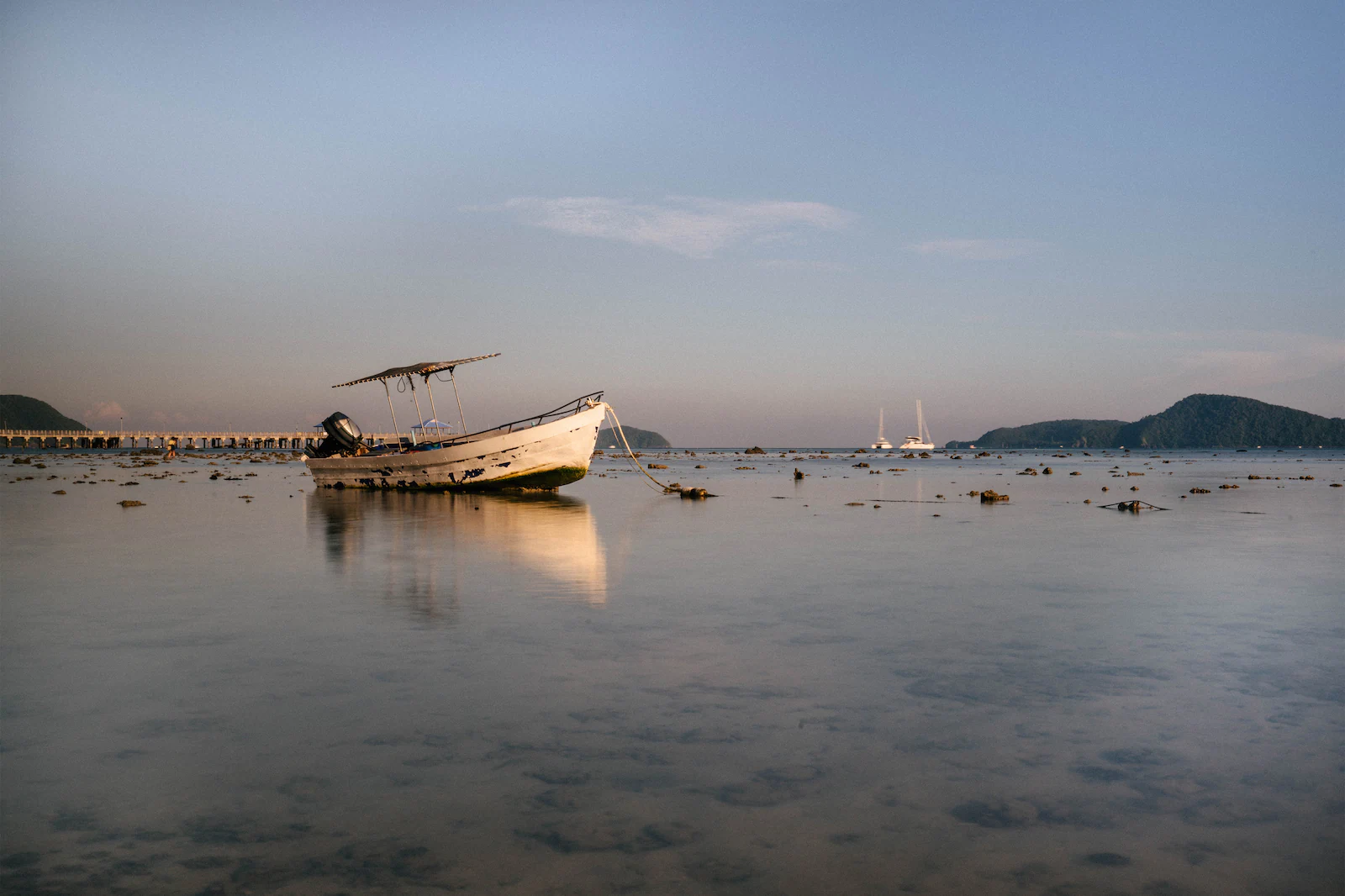 Sampan resting by Phuket sea