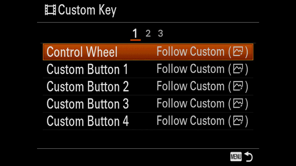 Custom key settings screen