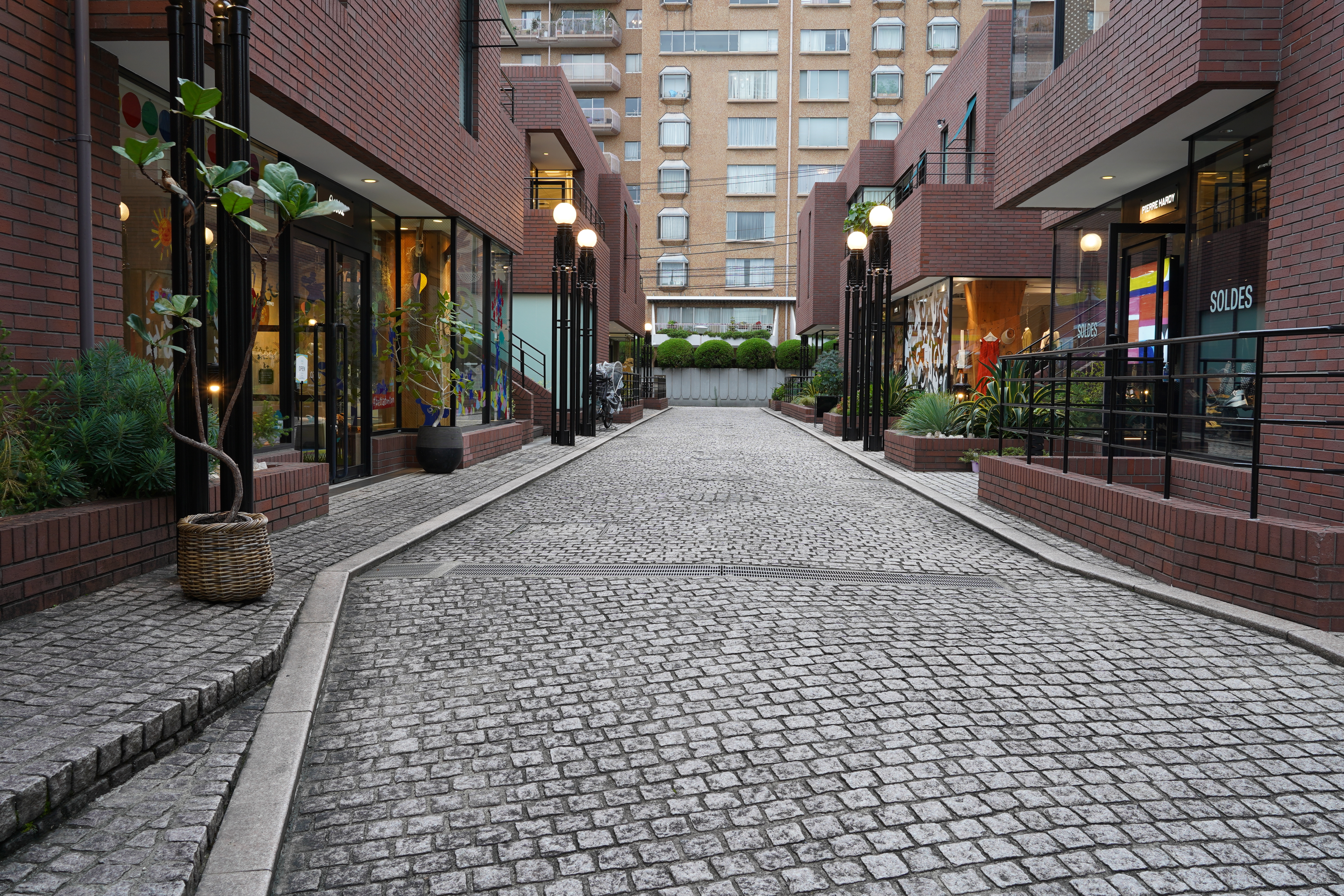 Wide angle shot of city street