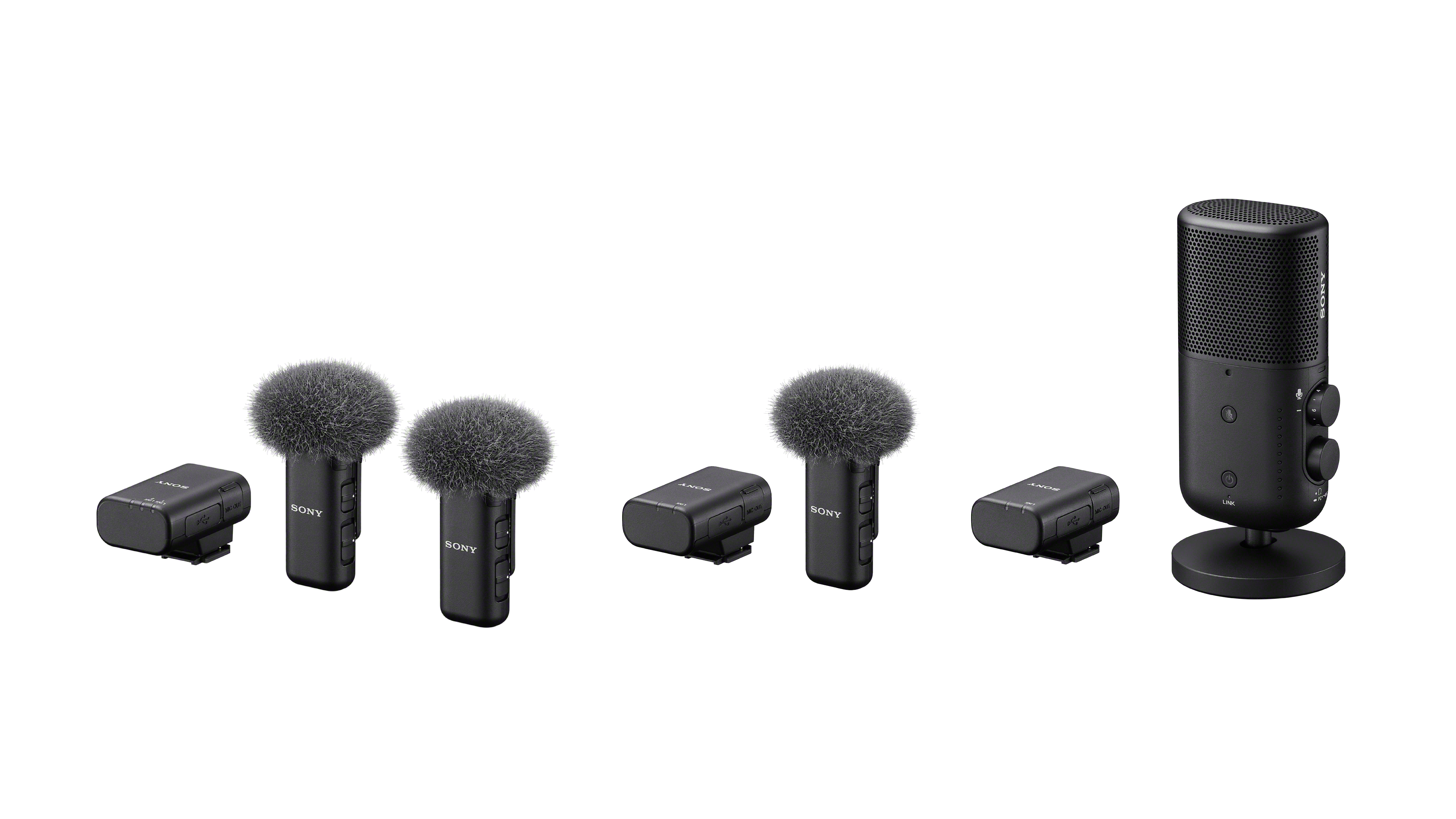 Product shot of new Sony microphones ECM-W3, ECM-W3S, ECM-S1